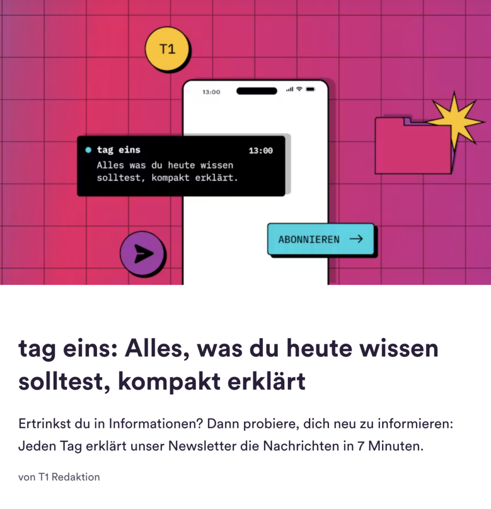 Screenshot: tag eins Newsletter